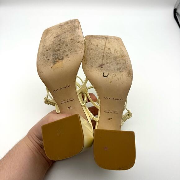 Dear Frances Cleo Sandal Block Heel Cream Pale Butter Yellow IT EU 37 US 7 - Picture 12 of 16